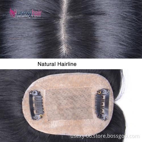 6x9cm Silk Base Hair Topper Clip In Hair Toupee 100% Real Virgin Brazilian Human Hair Topper For Women